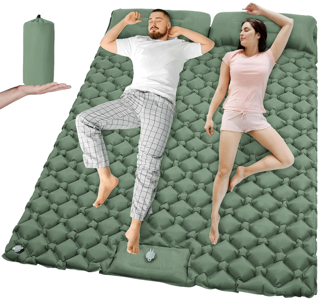 Camping Sleeping Pad Double Inflatable Mattress 190cm Portable Ultralight Folding Bed - Green