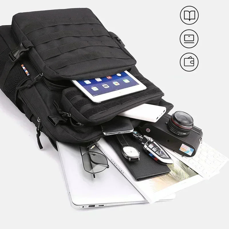 Tactical Backpack 35L Waterproof Nylon Camping Hiking Rucksack - Black