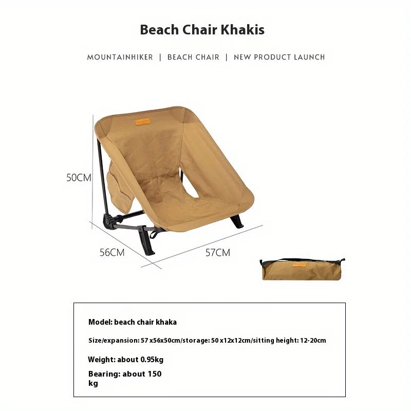Camping Folding Chair Aluminum Alloy Ultra Lightweight Beach Seat - Khaki