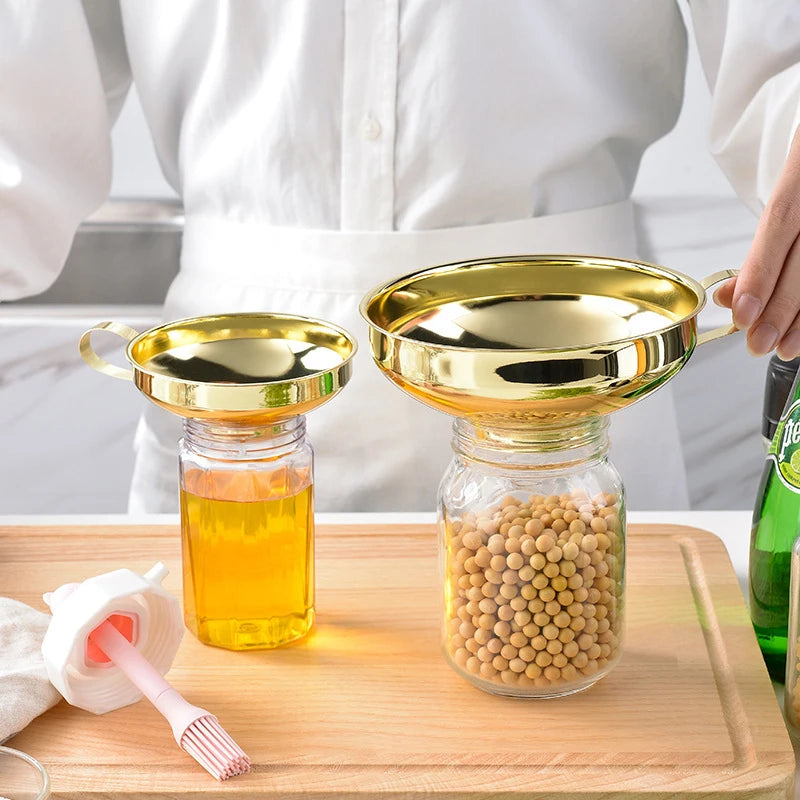 Small Golden Stainless Steel Canning Funnel Wide Mouth Kitchen Funnel for Mason Jars