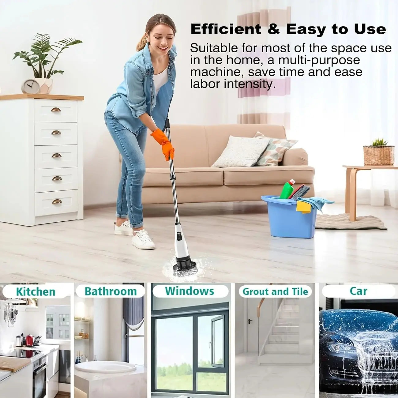 Electric Cleaning Brush Wireless Rotary Scrubber with 8 Replaceable Heads White