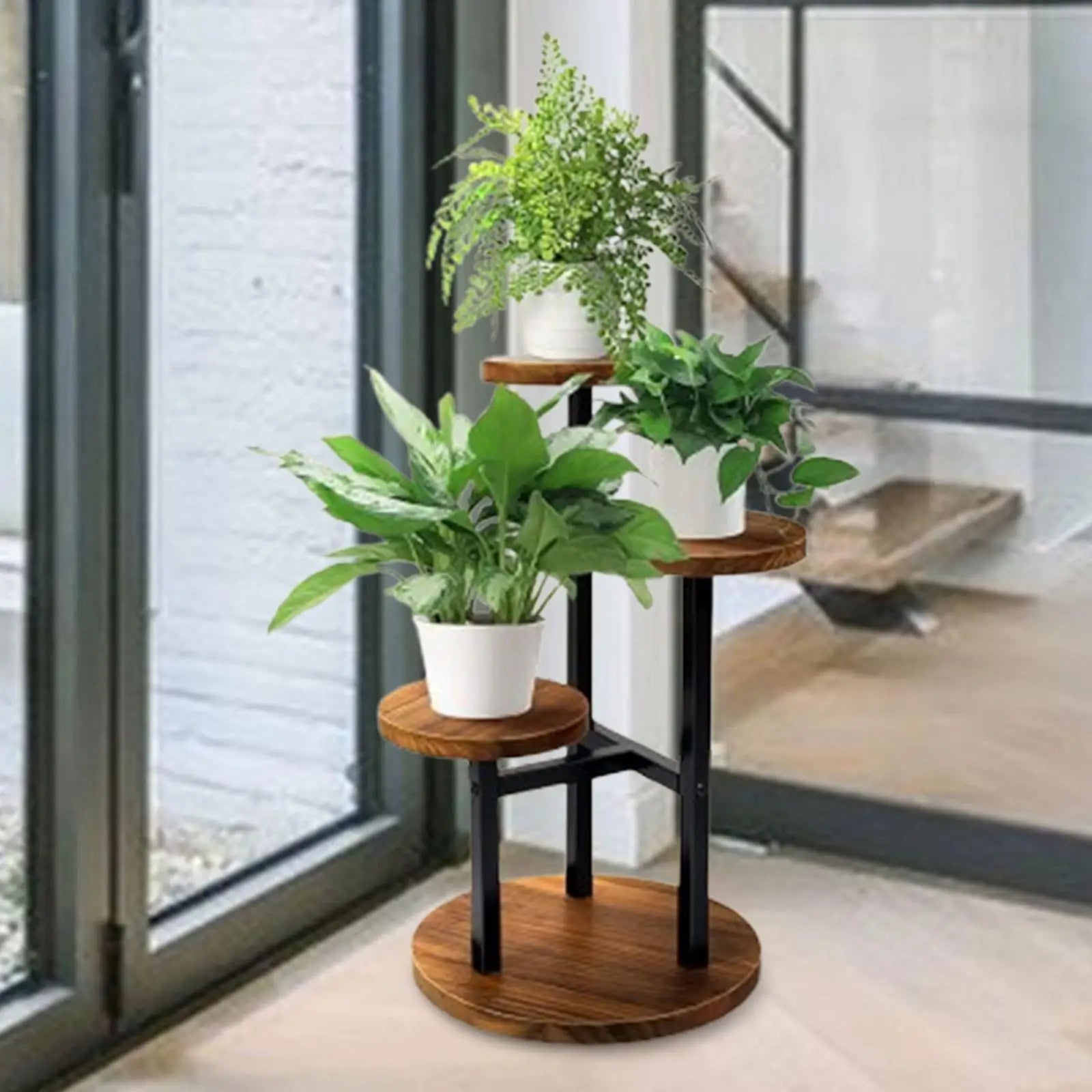 Plant Stand 3 Tier Floor Shelf Metal Flower Pot Display Rack - Brown