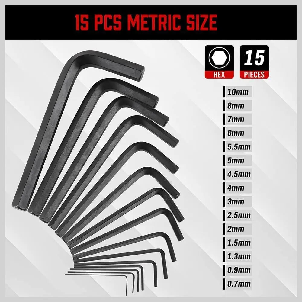 Heavy Duty 32 Piece Hex Key Wrench Set Metric & SAE L-Shape Allen Keys with Extension Handles