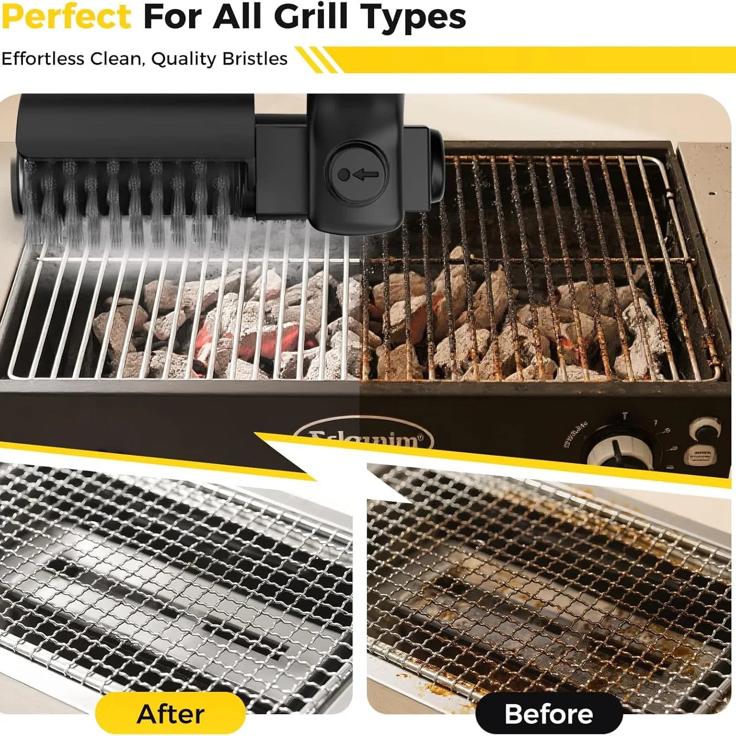 Electric Grill Brush Cordless Rechargeable Rotary BBQ Cleaning Tool with Stainless Steel Bristles