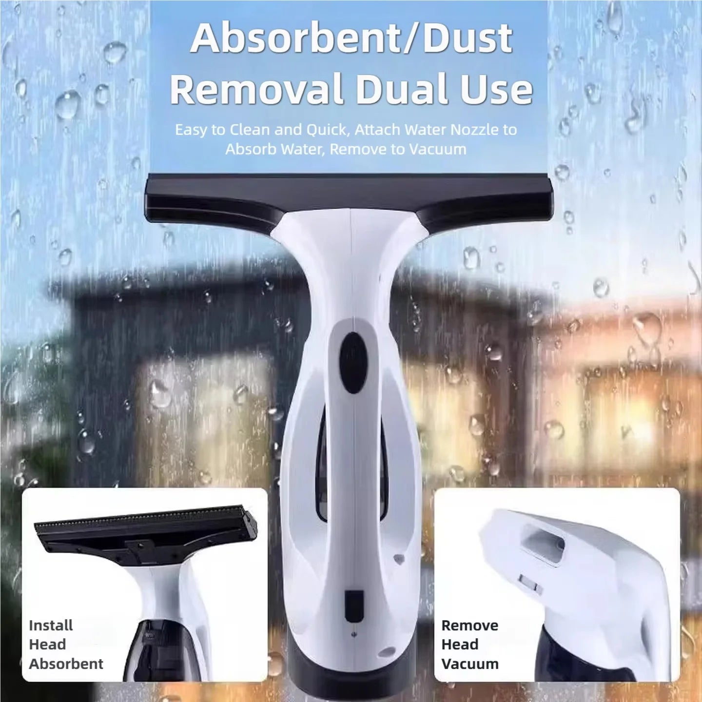 Window Cleaner 2200mAh Cordless Glass Vacuum Wiper with Spray Bottle and Water Tank