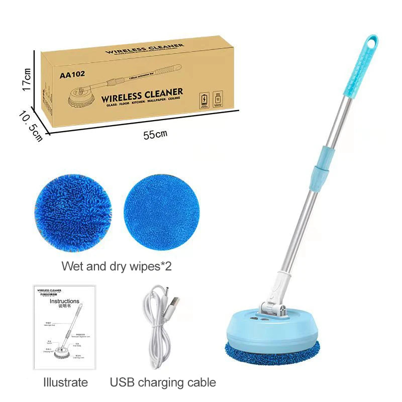 Electric Spin Mop Cordless Wet Dry Cleaning Machine Adjustable Handle Multi Surface Blue