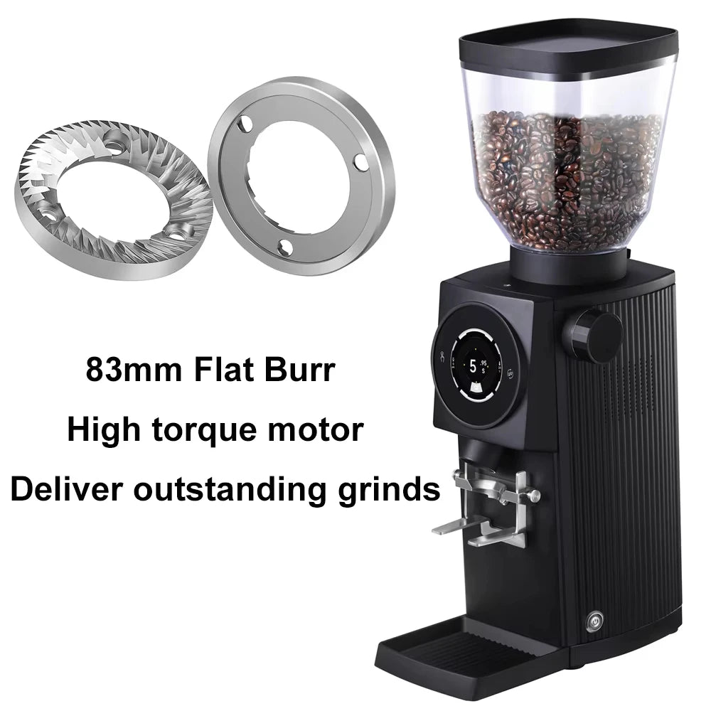 Coffee Grinder 83mm Flat Burr Commercial Espresso Grinder LCD Touch Screen – Black