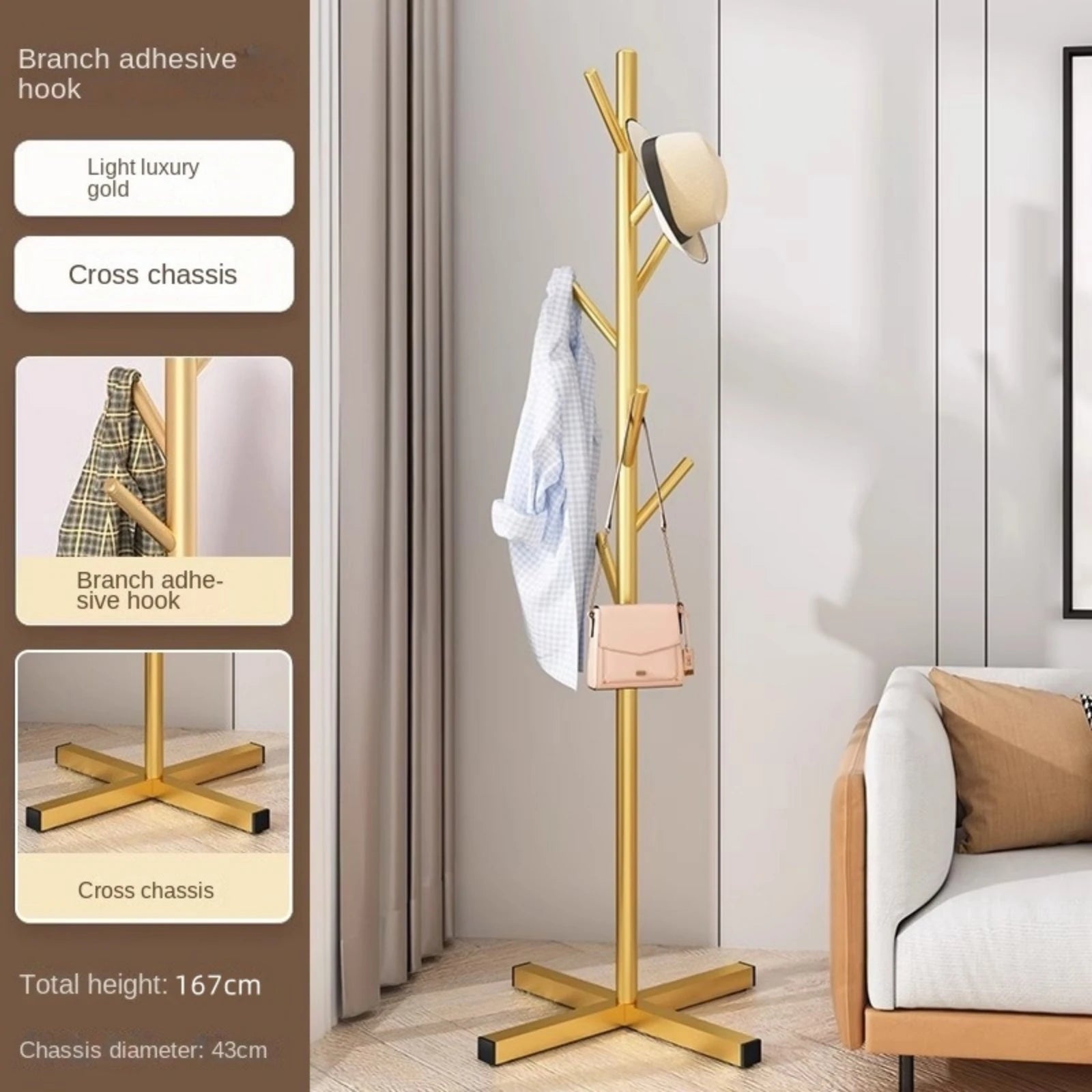 Marble Household Clothes Rack – Floor-Standing Bedroom Coat Rack Hanger Storage Rack - Gold