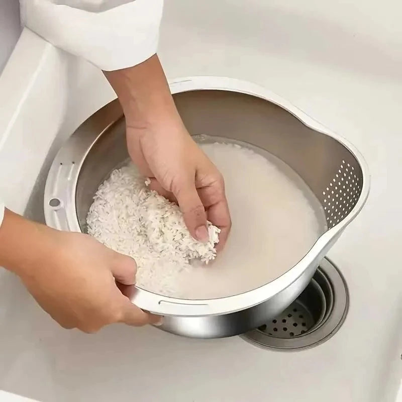 Rice Washing Bowl 304 Stainless Steel Strainer Colander for Grains - Gold
