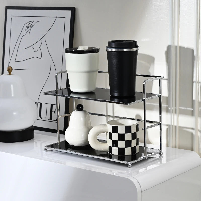Double-Layer Desktop Storage Rack Acrylic Kitchen Organizer - Black