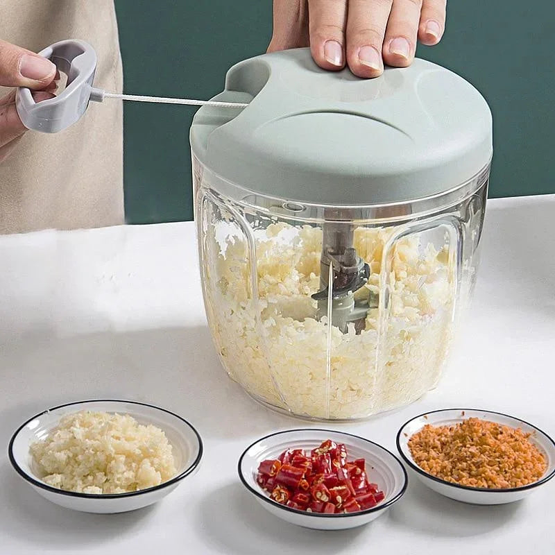 Manual Food Chopper 500mL Hand Pull Garlic Vegetable Onion Meat Mincer with Stainless Steel Blades – Pink
