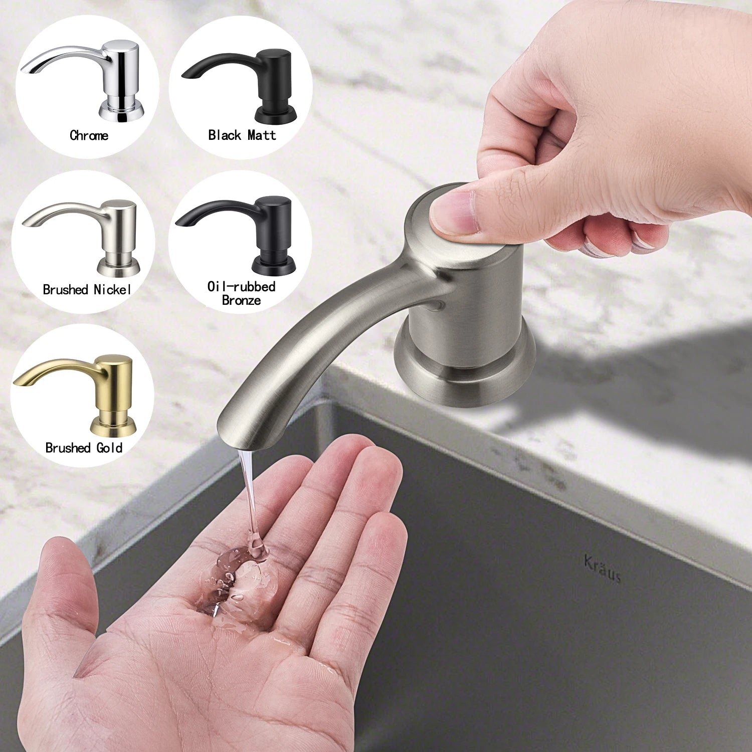 Built In Kitchen Sink Soap Dispenser 360mL 360° Swivel Refillable Liquid Soap Pump – Brushed Nickel