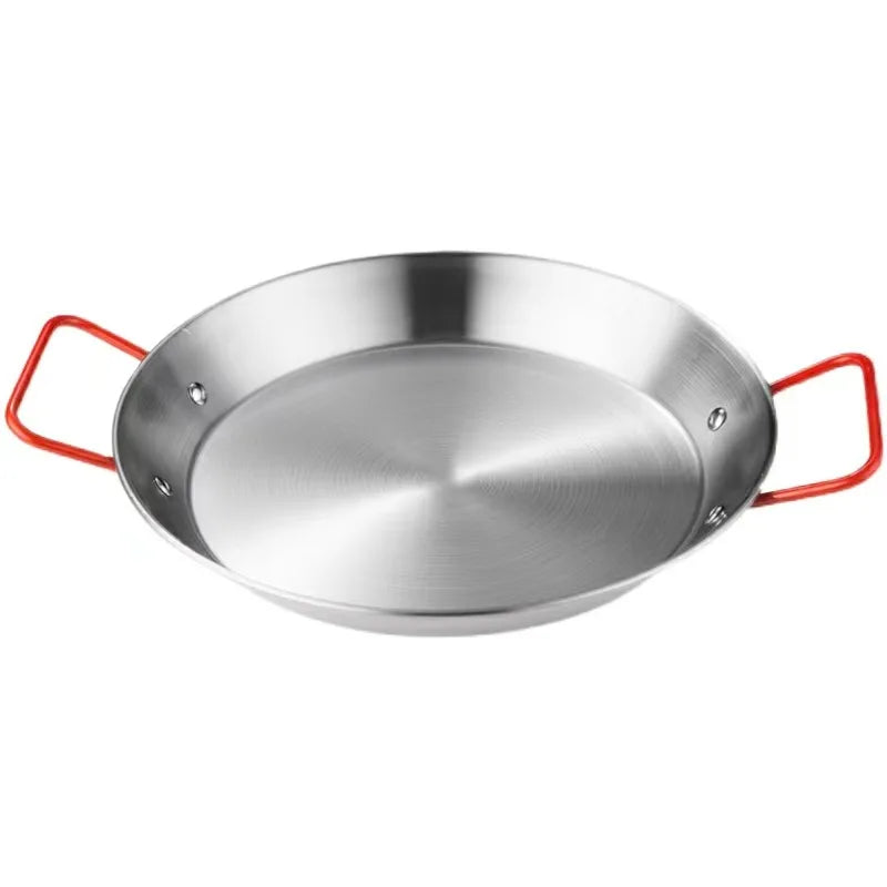 Stainless Steel Paella Pan 24cm Double Handle Cooking Pan Gas and Induction Compatible – Red