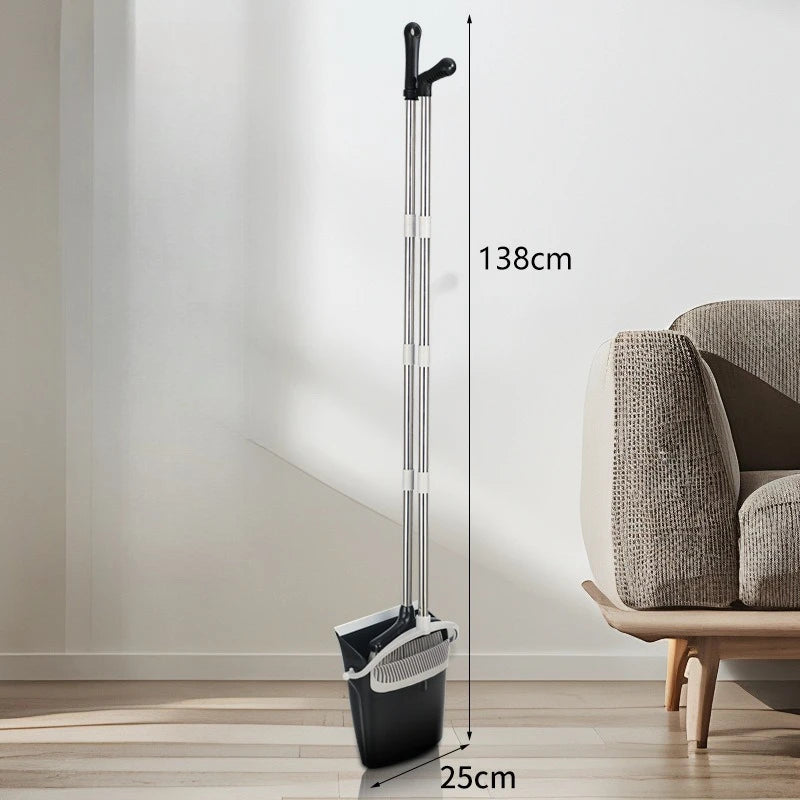 Broom and Dustpan Set Long Handle Upright Cleaning Combo Indoor Outdoor Use White