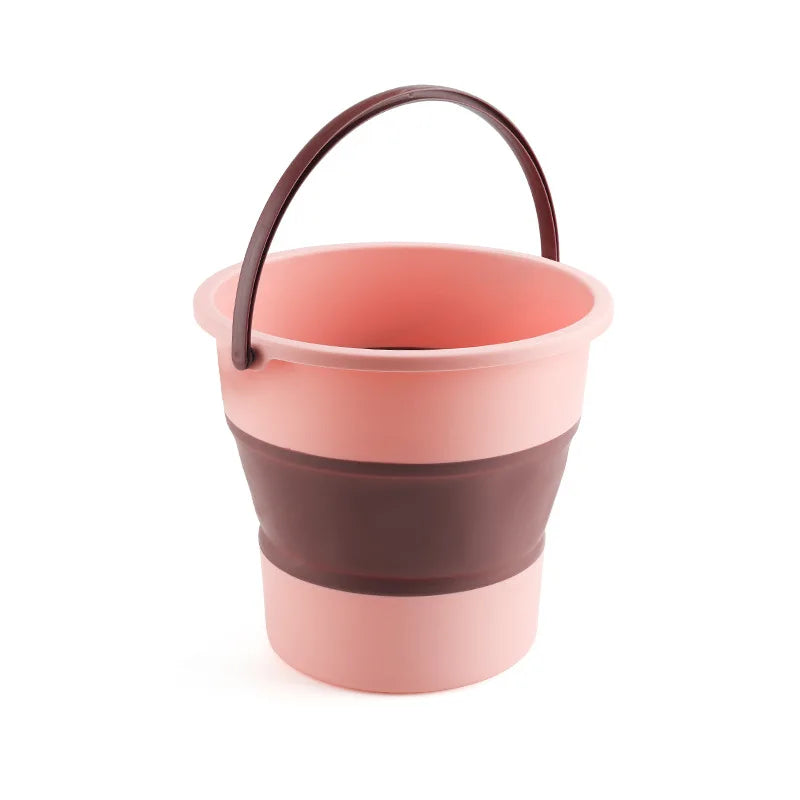 Folding Bucket 16.8L Silicone Collapsible Portable Wash Basin Outdoor Home - Pink