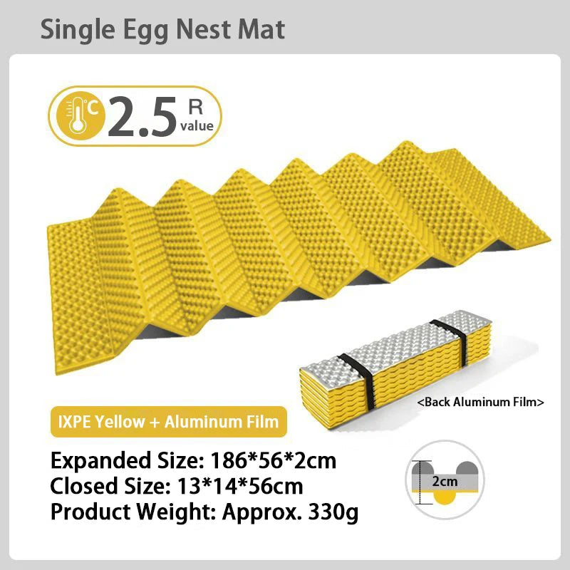 Ultralight Folding Sleeping Mat 2cm Egg Crate Foam Camping Pad with Aluminium Foil Insulation – Yellow