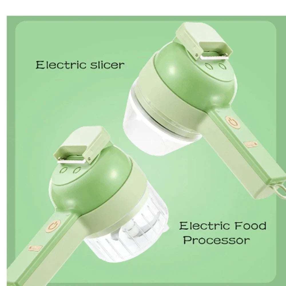 Electric Vegetable Slicer 4 in 1 USB Rechargeable Food Chopper Garlic Crusher Meat Grinder – Green