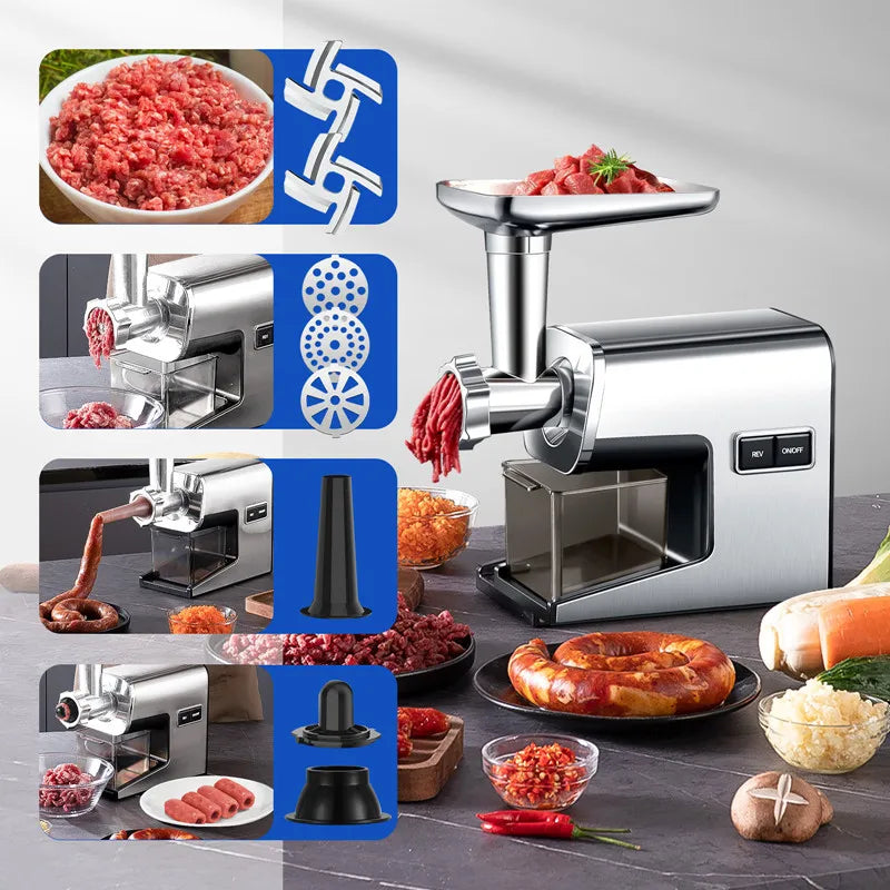 Electric Meat Grinder Stainless Steel Sausage Maker Food Processor - Light Grey