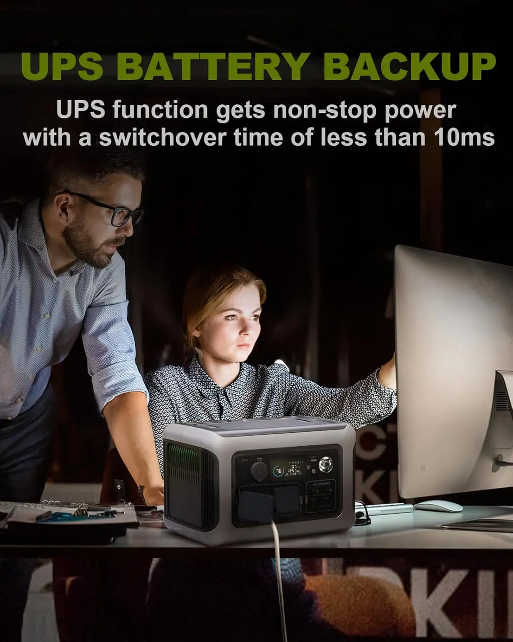 Portable Power Station 299Wh LiFePO4 Battery Backup with 600W Pure Sine Wave Inverter and UPS Function – Black