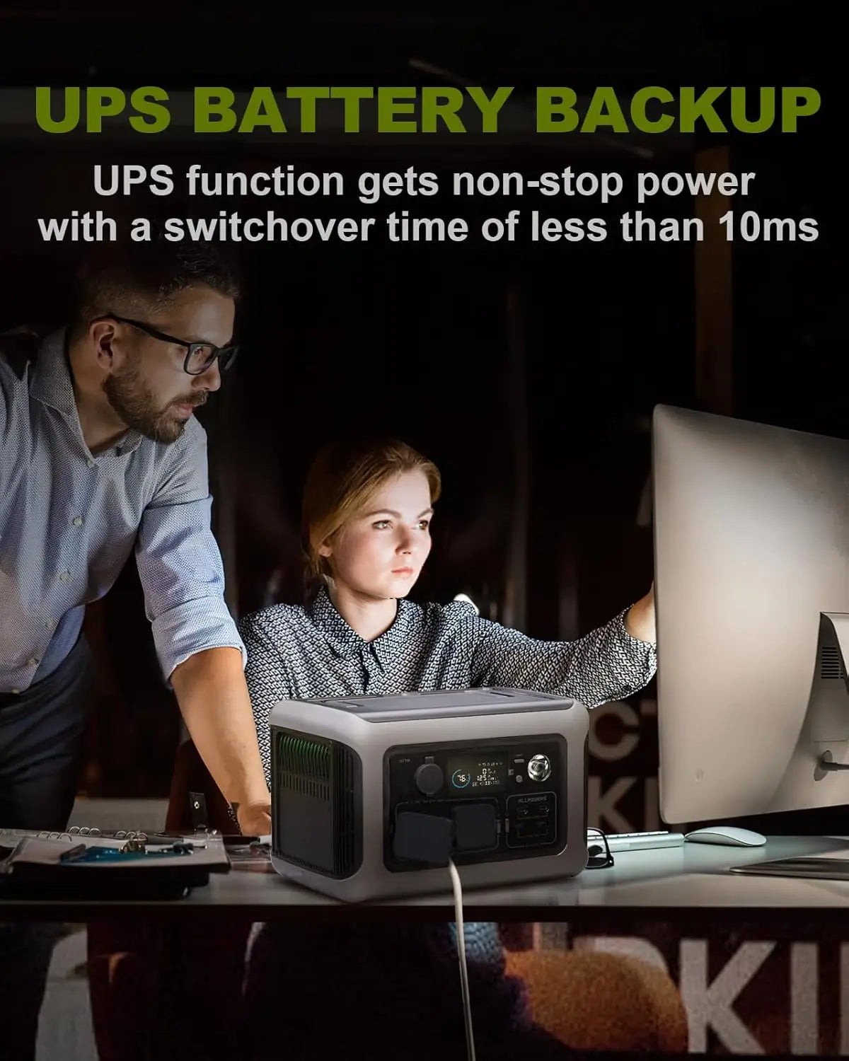 Portable Power Station 299Wh LiFePO4 Battery Backup with 600W Pure Sine Wave Inverter and UPS Function – Black