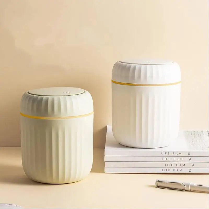 Mini Desktop Rubbish Bin with Press-Top Lid for Office Desk and Bedroom - Pink
