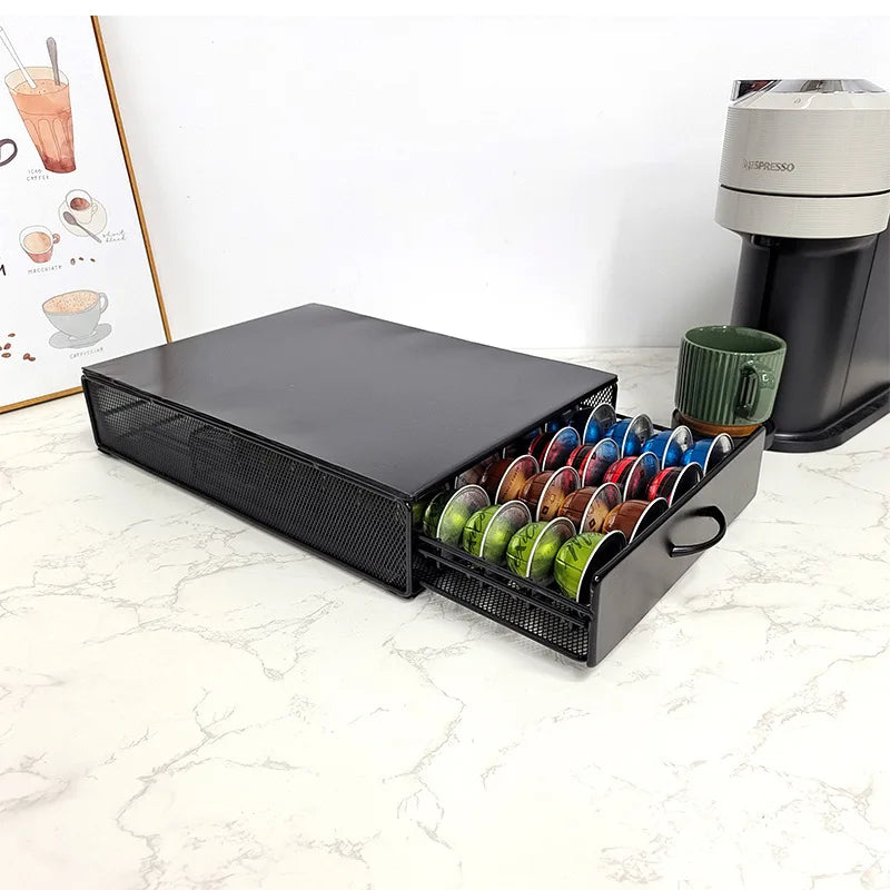 Coffee Capsule Holder Drawer 40 Pod Metal Storage Rack 38.8cm – Black