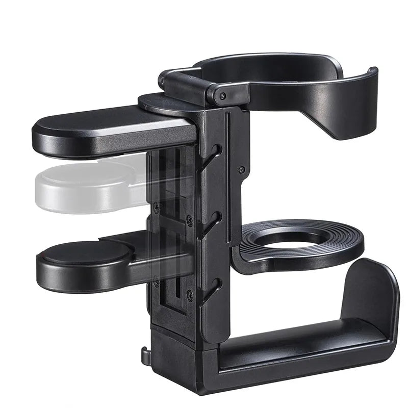 Clamp-On Desk Cup Holder with Headphone Hanger 360° Rotating Mug Holder Under Desk Organizer – Black