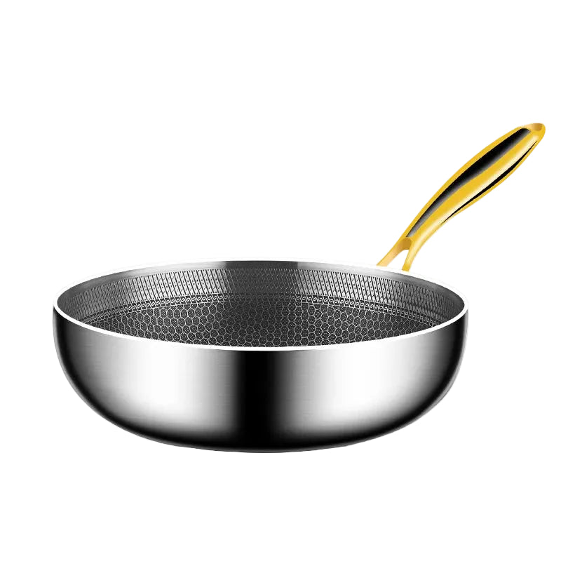 316 Stainless Steel Frying Pan – 26CM Honeycomb Non-Stick Wok – Gas & Induction Compatible