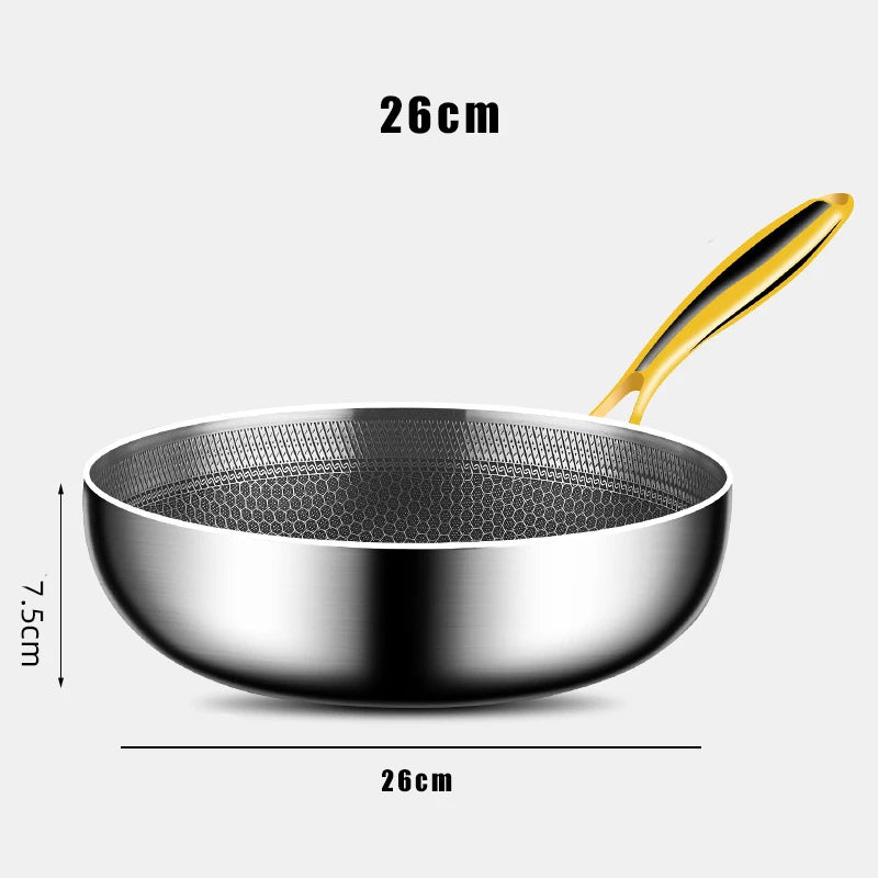 316 Stainless Steel Frying Pan – 26CM Honeycomb Non-Stick Wok – Gas & Induction Compatible