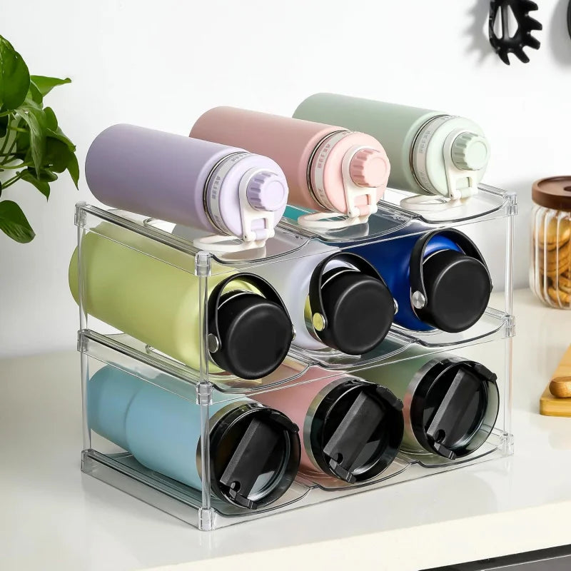 2 Tier Stackable Water Bottle Storage Rack Large Capacity Cup & Tumbler Organiser – Holds 6 Bottles