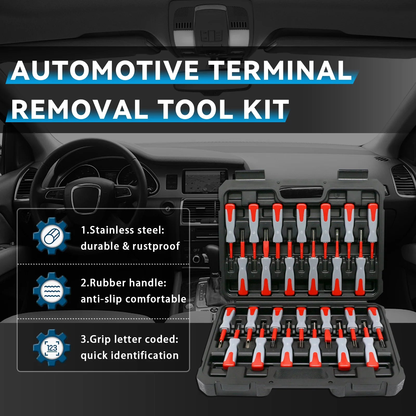Terminal Removal Tool Set 26 Piece Portable Automotive Wiring Connector Pin Extractor Kit