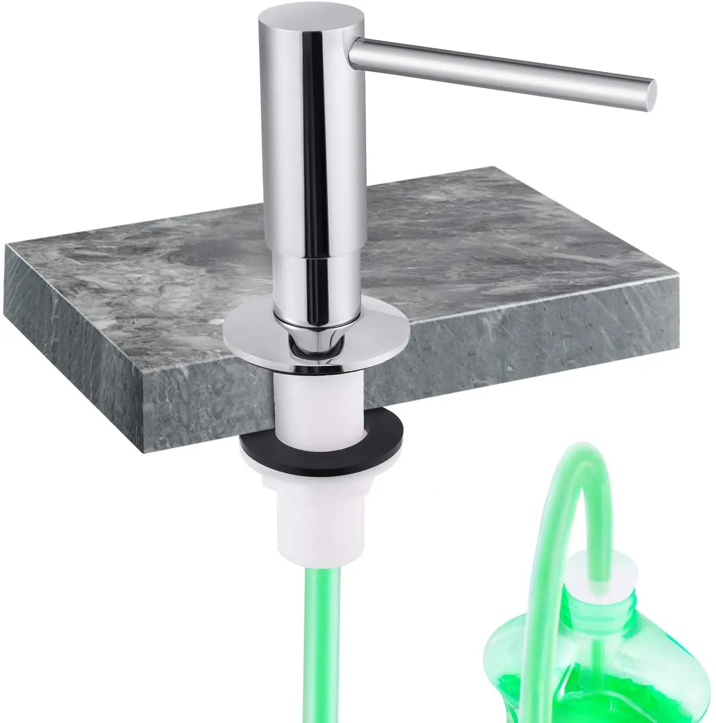 Chrome Kitchen Sink Soap Dispenser with 1m Extension Tube Brass Pump Built-In Liquid Soap Dispenser Kit