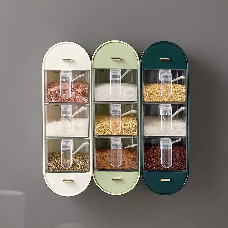Seasoning Box 5 Compartment Wall Mounted Spice Container Pull Out Storage Rack – White