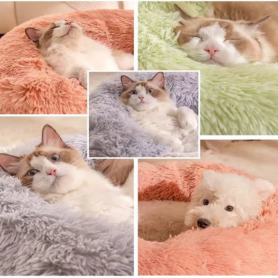 Donut Pet Bed 60 cm Soft Plush Round Bed Washable for Cats and Small Dogs - Grey