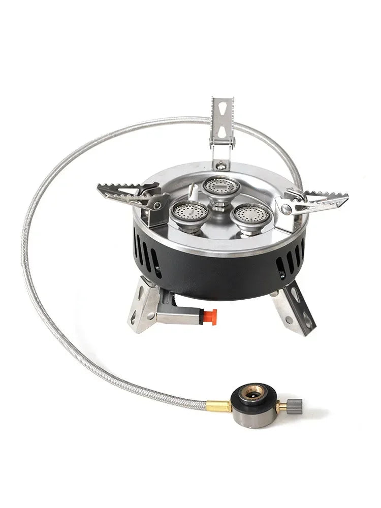 Camping Stove Windproof Gas Burner Piezo Ignition Fuel Adapter – Black