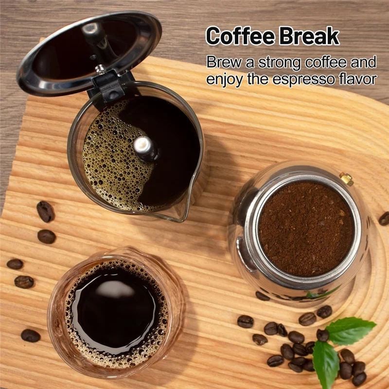 Coffee Maker 450mL 9 Cup Glass Stainless Steel Stovetop Espresso Brewer Transparent Extraction
