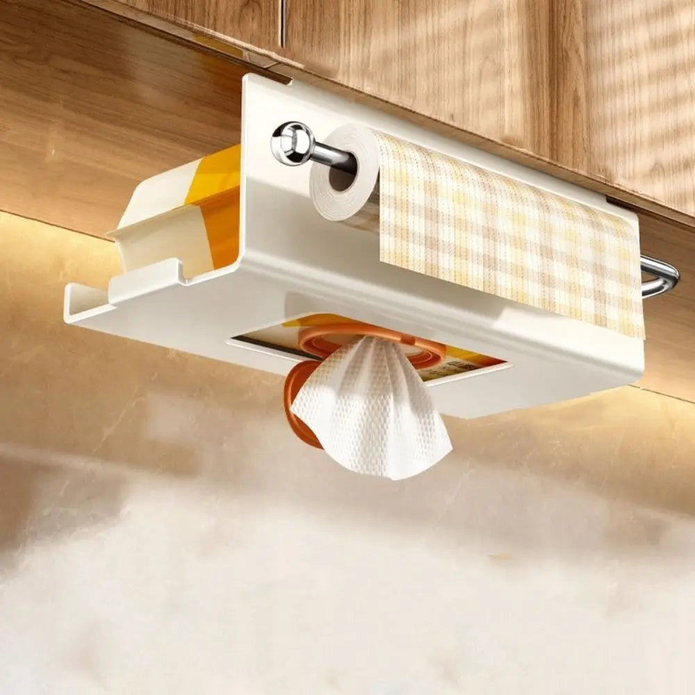Carbon Steel Under Cabinet Paper Towel Holder Wall Mounted Hanging Kitchen Roll Rack Rustproof Waterproof – Grey