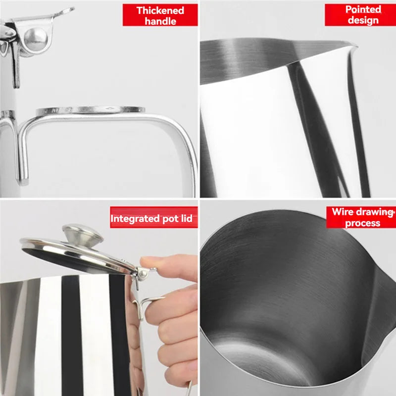 Stainless Steel Milk Frothing Pitcher 1500ml with Lid Long Spout Coffee Pouring Kettle