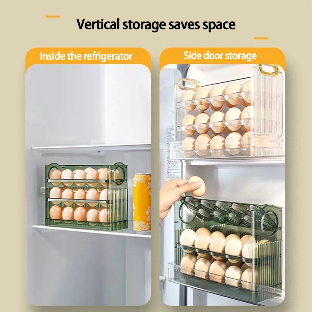 Egg Storage Container 30 Egg 3 Tier Flip Fridge Organiser Portable Date Dial Tray – Green