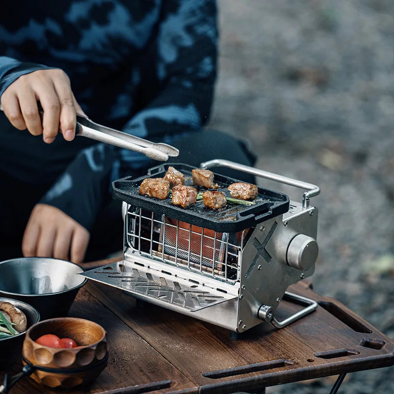 Outdoor Gas Cooker 1100W Portable 304 Stainless Steel Compact Cooking Unit – Silver