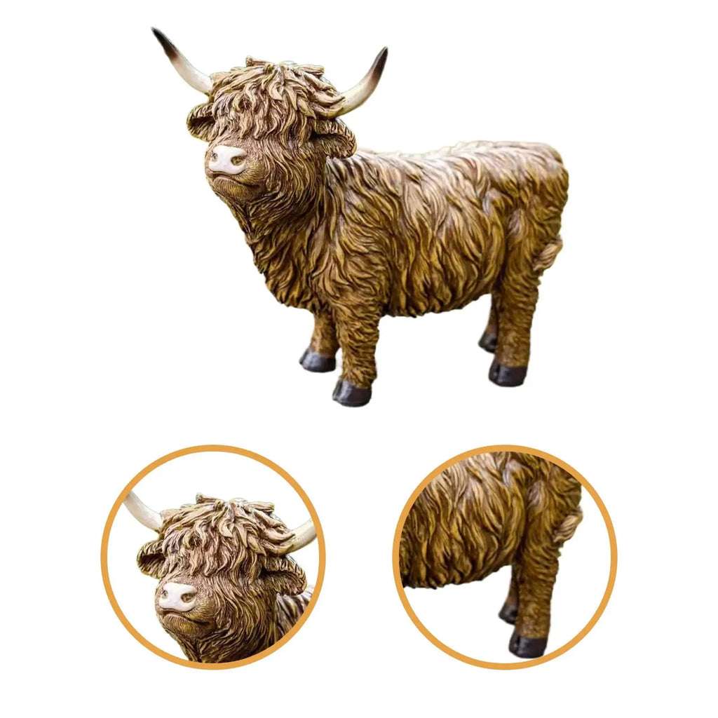 Highland Cow Statue Resin Garden Figurine Decorative Animal Ornament - Brown