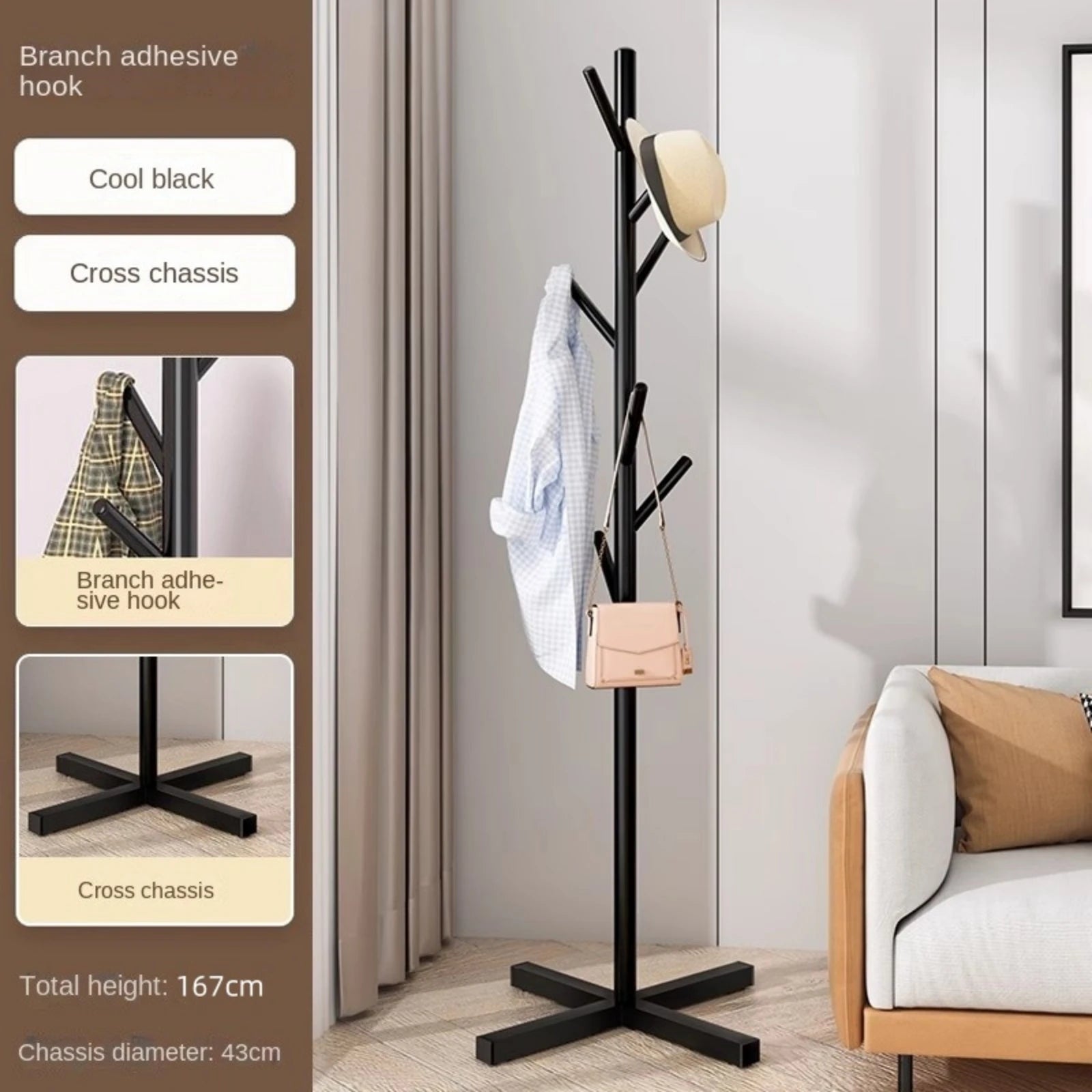 Marble Household Clothes Rack – Floor-Standing Bedroom Coat Rack Hanger Storage Rack - Black