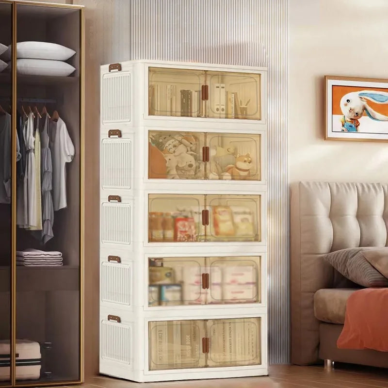 Foldable Storage Cabinet 3 Tier 50 cm Stackable Boxes with Lid and Wheels