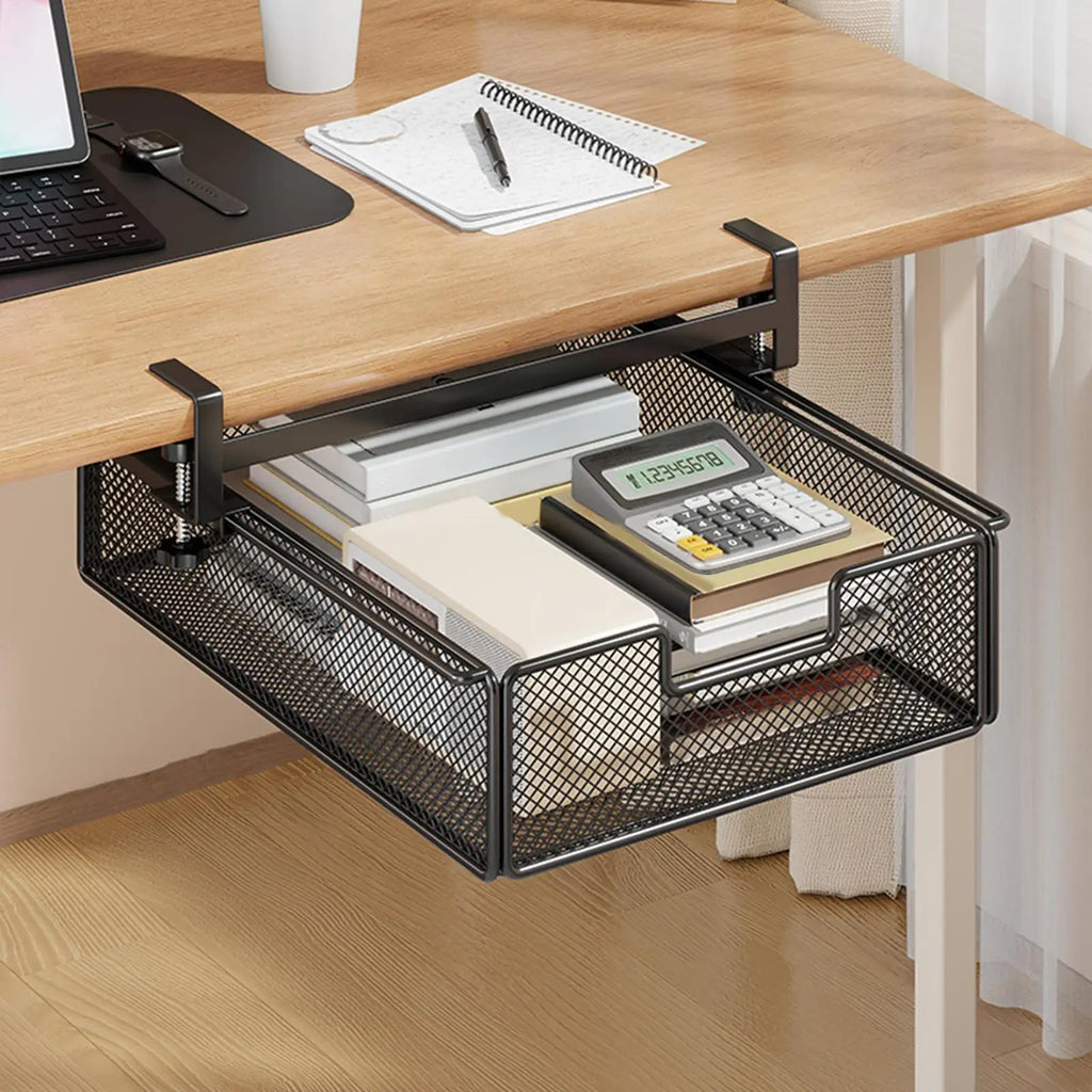 Under Desk Drawer 38 cm Slide Out Storage No Drill Clamp On Organiser - Black