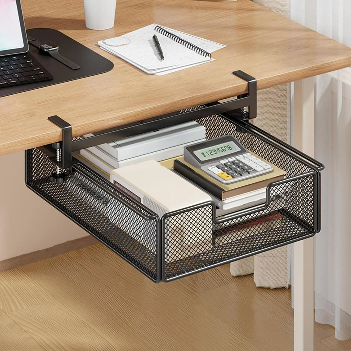 Under Desk Drawer 38 cm Slide Out Storage No Drill Clamp On Organiser - Black