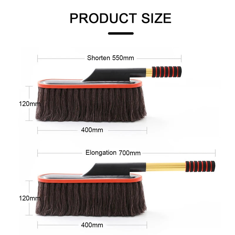 Car Cleaning Duster Mop Telescopic Handle 55–70cm Microfiber Wax Brush Set  Maroon