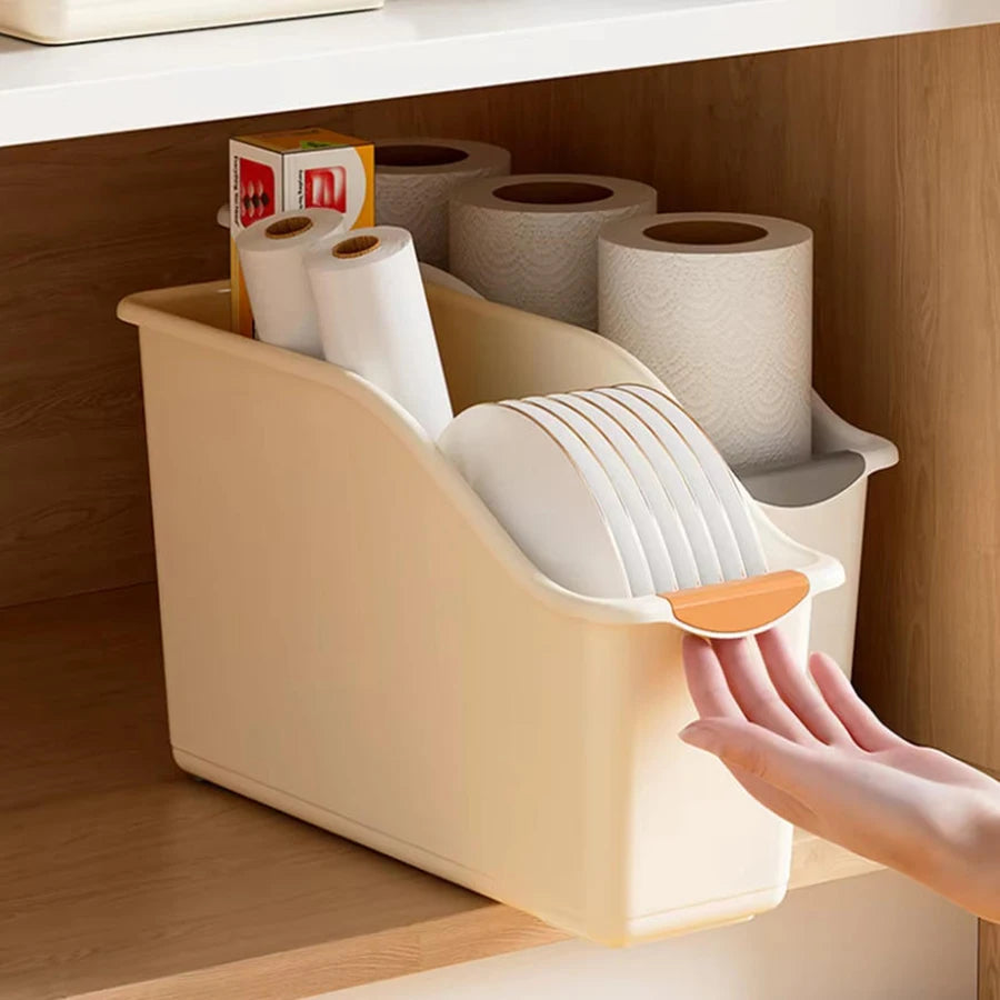 2 Pack Under Sink Storage Organiser Bins with Wheels Pull-Out Plastic Cabinet Basket – White