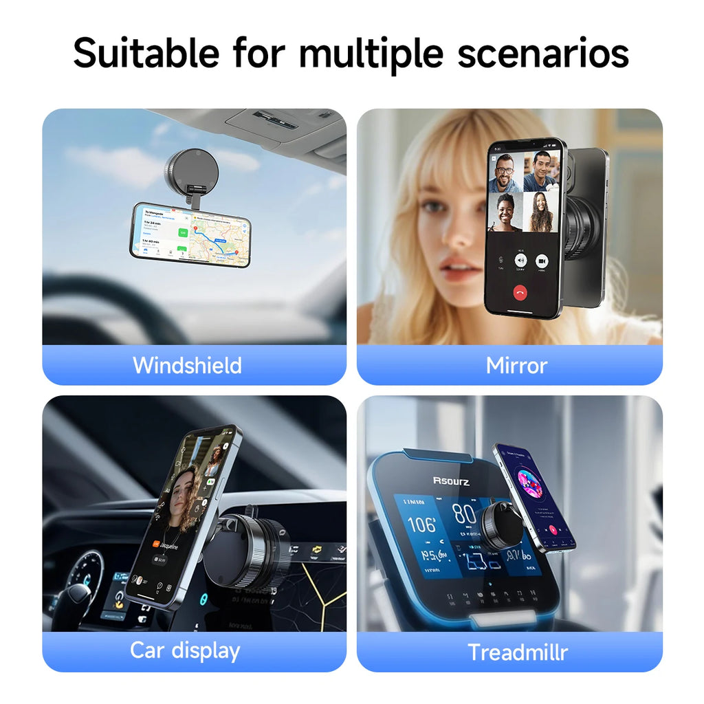 Car Phone Holder 360 Degree Rotating Suction Mount One Hand Operation Dashboard Stand - Black