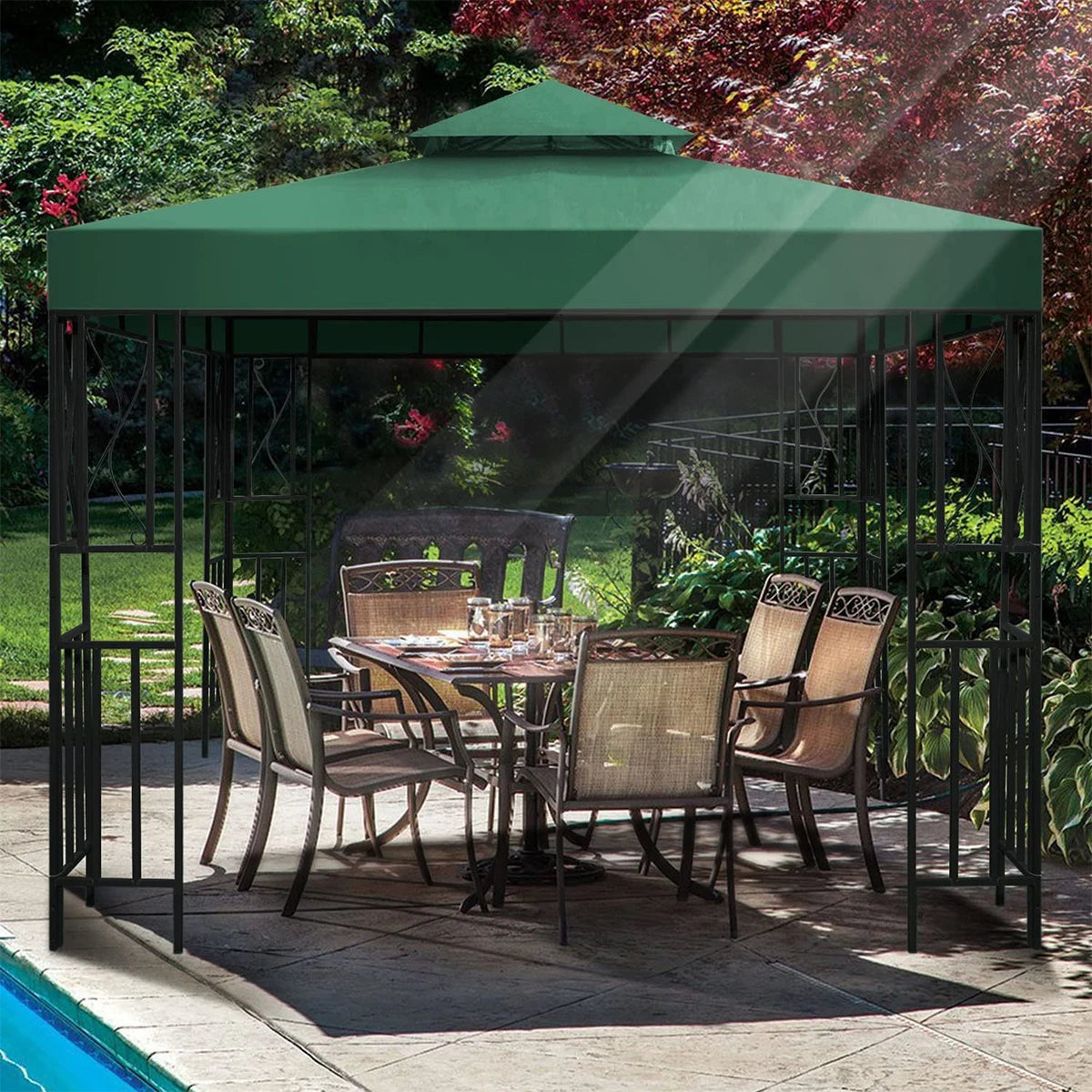 3x3M Garden Gazebo Replacement Canopy Top – Double Tier Outdoor Patio Cover - Green