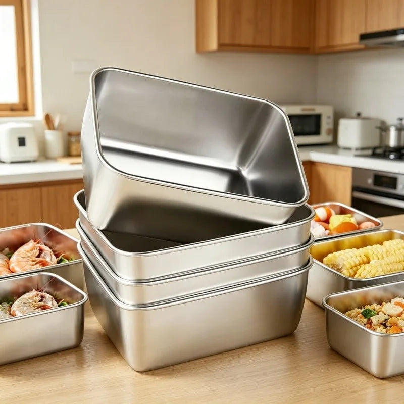 Food Storage Container 4 Piece Stainless Steel Reusable Airtight Fresh Keeping Box Set with Sealing Lids